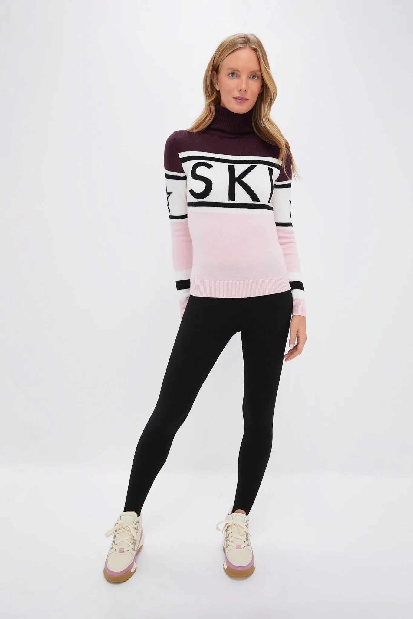 Burgundy and Petal Pink Ski Schild Sweater