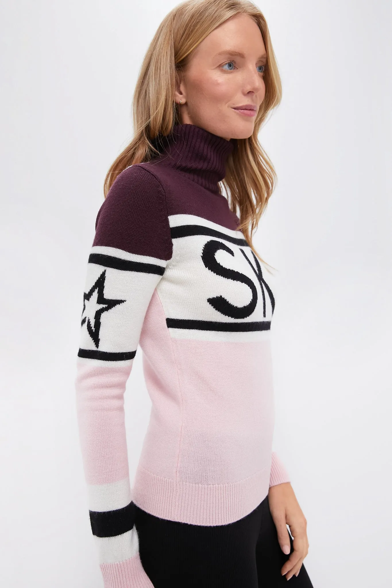 Burgundy and Petal Pink Ski Schild Sweater