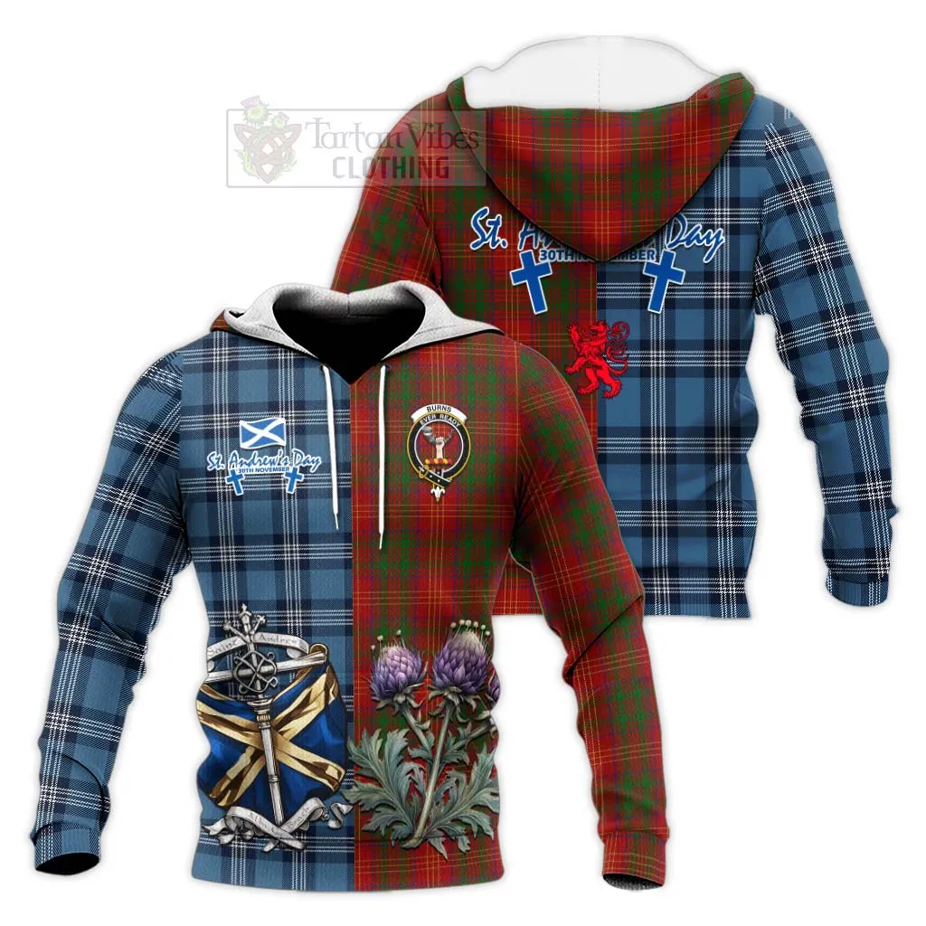 Burns Tartan Knitted Hoodie Happy St. Andrew's Day Half Tartan Style