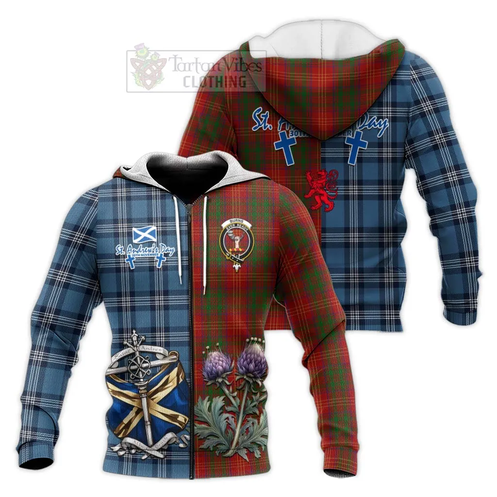 Burns Tartan Knitted Hoodie Happy St. Andrew's Day Half Tartan Style