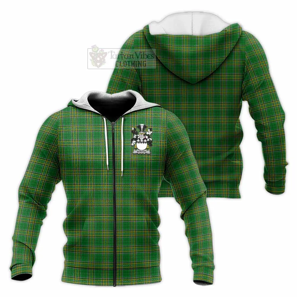 Burton Irish Clan Tartan Knitted Hoodie with Coat of Arms