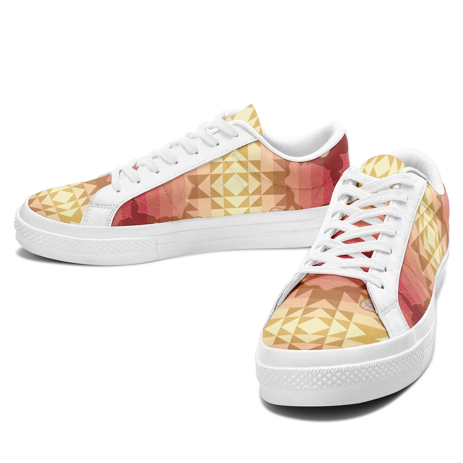 Butterfly and Roses on Geometric Aapisi Low Top Canvas Shoes White Sole