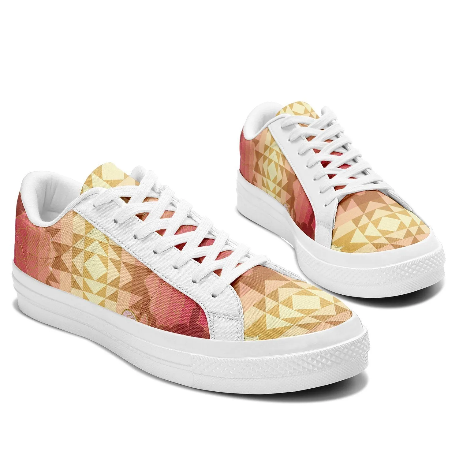 Butterfly and Roses on Geometric Aapisi Low Top Canvas Shoes White Sole