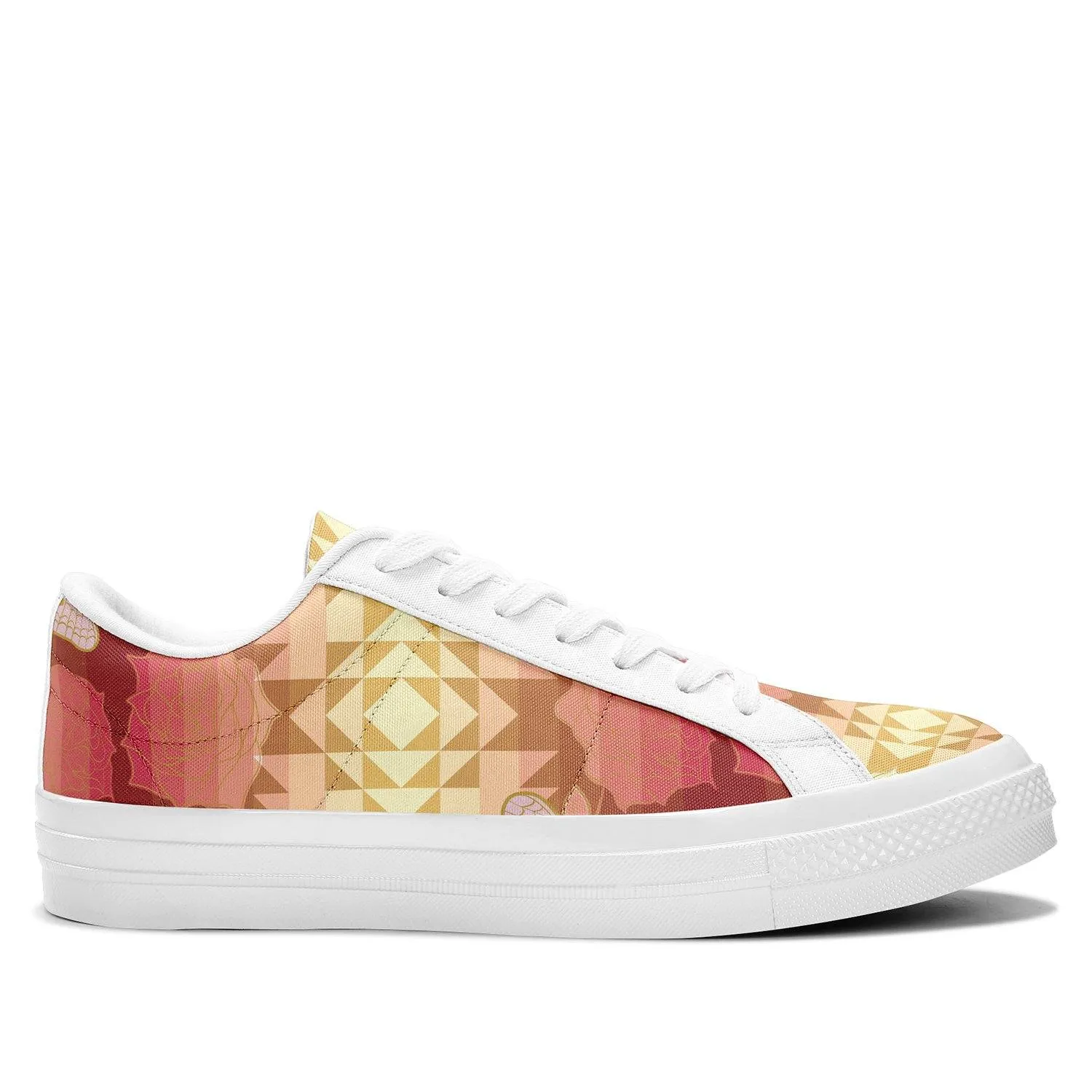 Butterfly and Roses on Geometric Aapisi Low Top Canvas Shoes White Sole