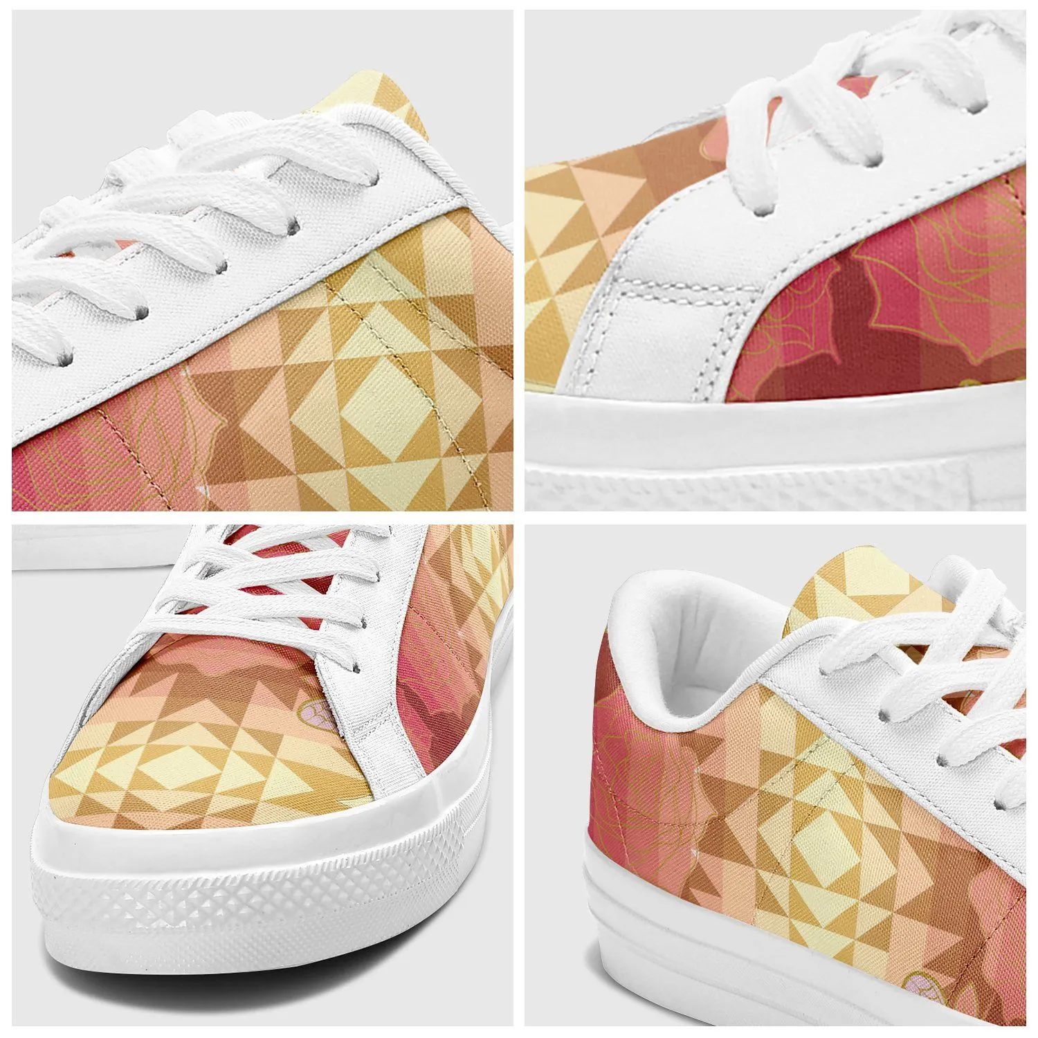 Butterfly and Roses on Geometric Aapisi Low Top Canvas Shoes White Sole