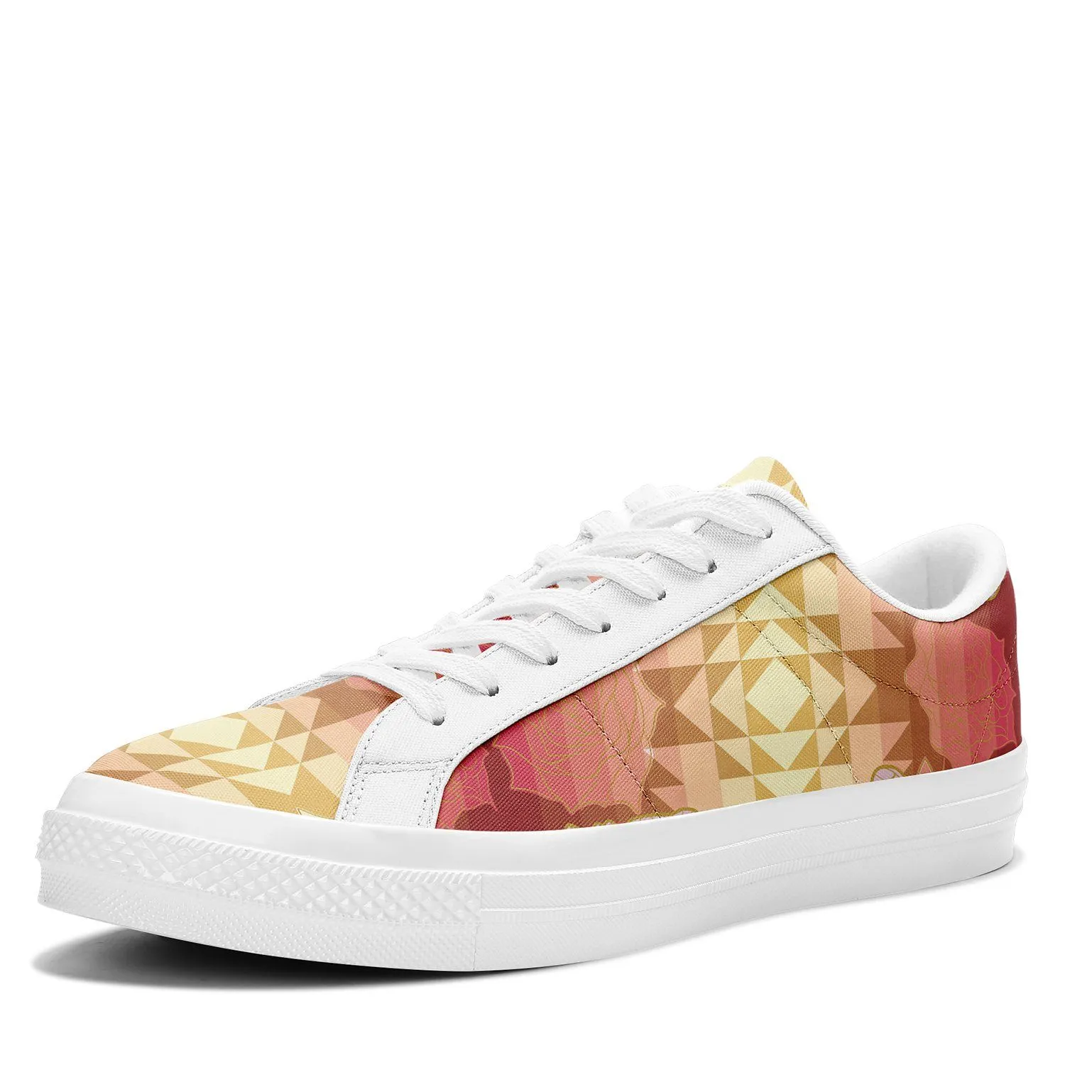 Butterfly and Roses on Geometric Aapisi Low Top Canvas Shoes White Sole