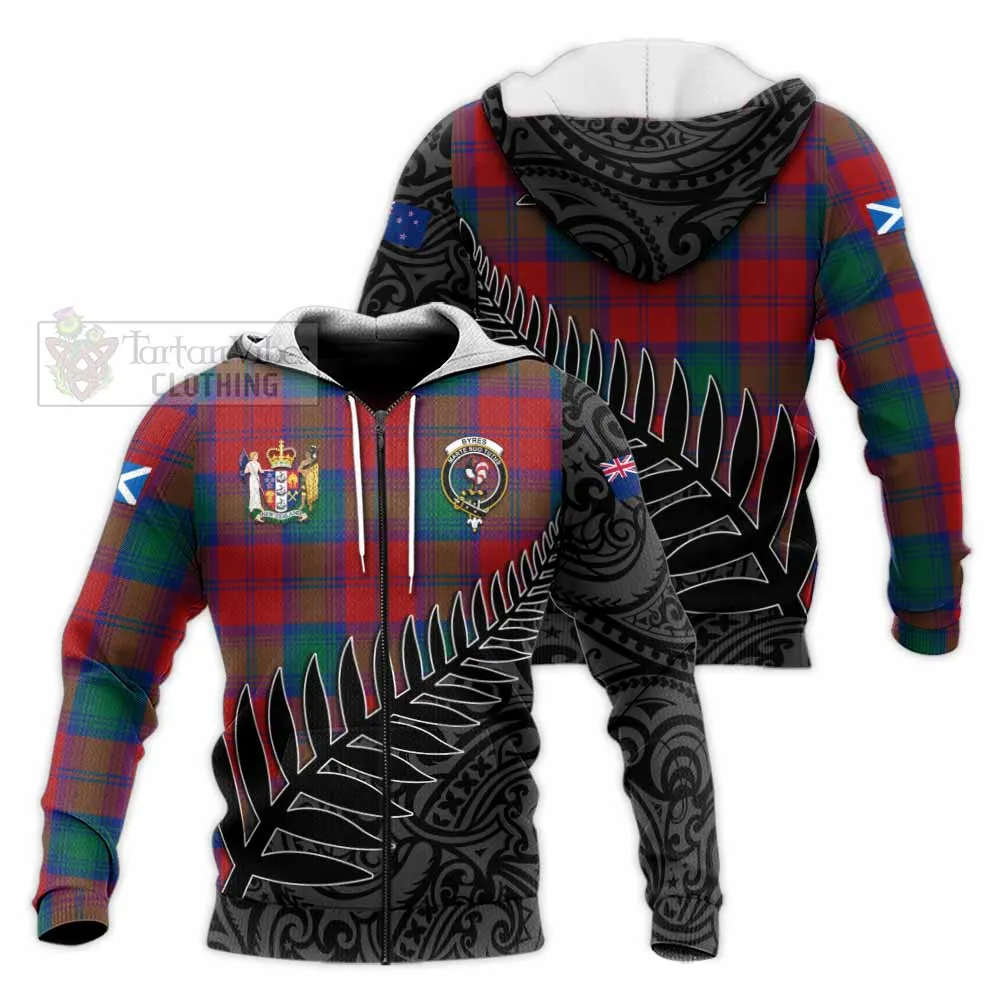 Byres (Byses) Crest Tartan Knitted Hoodie with New Zealand Silver Fern Half Style