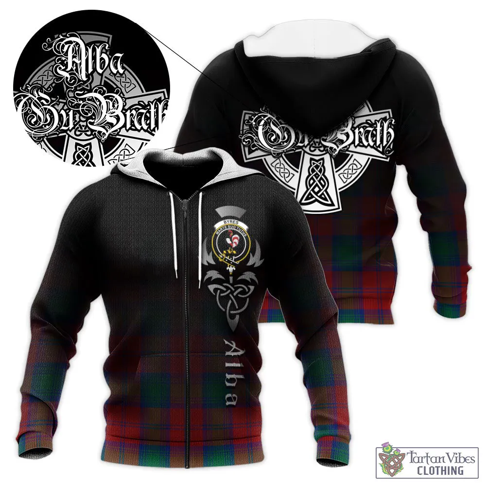 Byres (Byses) Tartan Knitted Hoodie Featuring Alba Gu Brath Family Crest Celtic Inspired