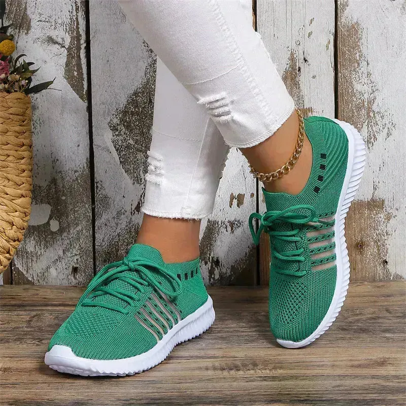 Casual Lace-up Mesh Sneakers Breathable Flying Woven Round Toe Walking Running Sports Shoes for Women