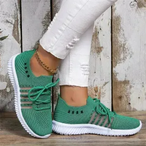 Casual Lace-up Mesh Sneakers Breathable Flying Woven Round Toe Walking Running Sports Shoes for Women