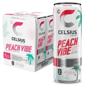 Celsius Sparkling Peach Vibe, Energy Energy Drink, 12oz, 4 Count