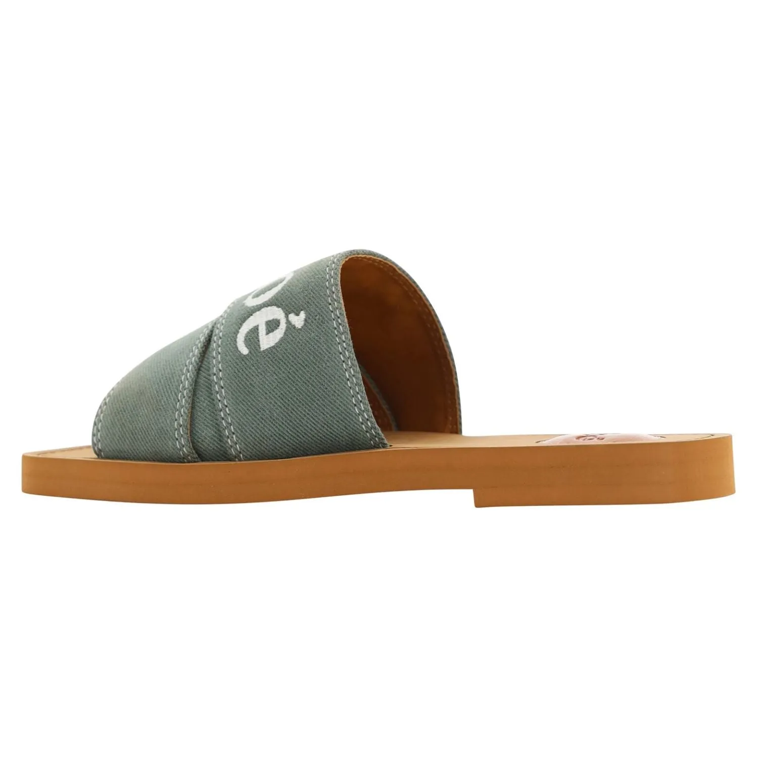 Chloé Elegant Forest Green Cotton Slides