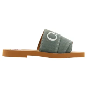 Chloé Elegant Forest Green Cotton Slides