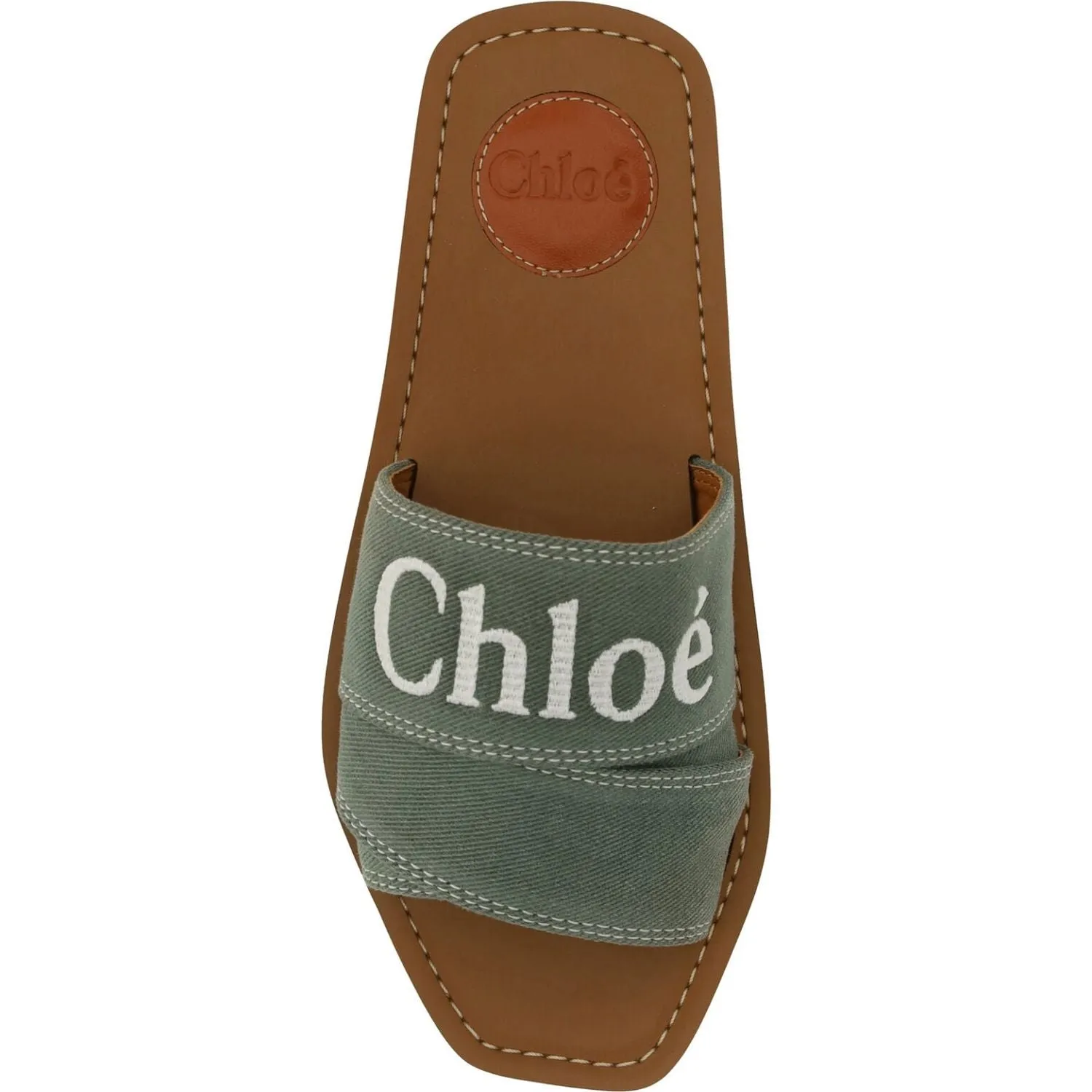 Chloé Elegant Forest Green Cotton Slides