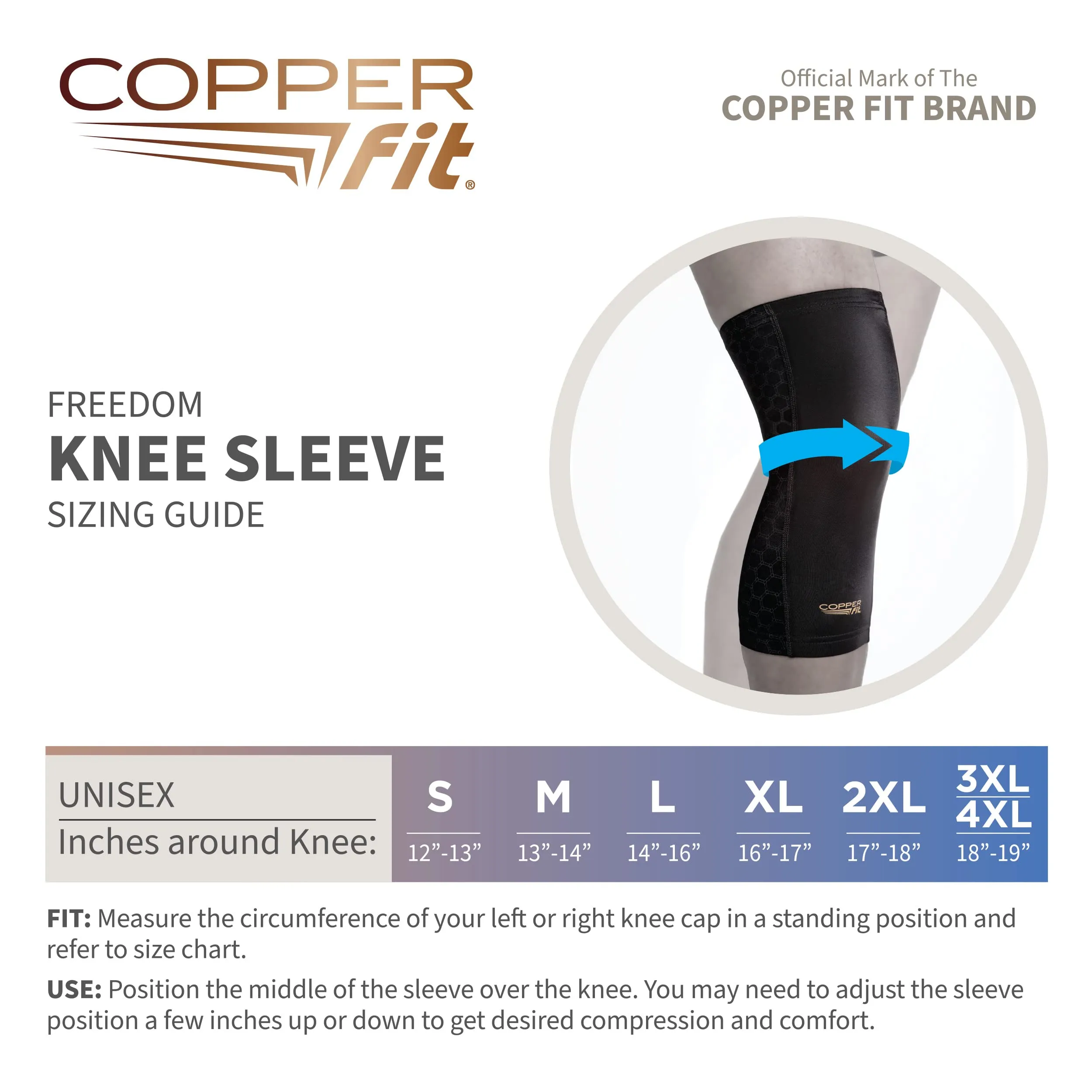 Copper Fit Freedom Unisex Knee Compression Sleeve Large