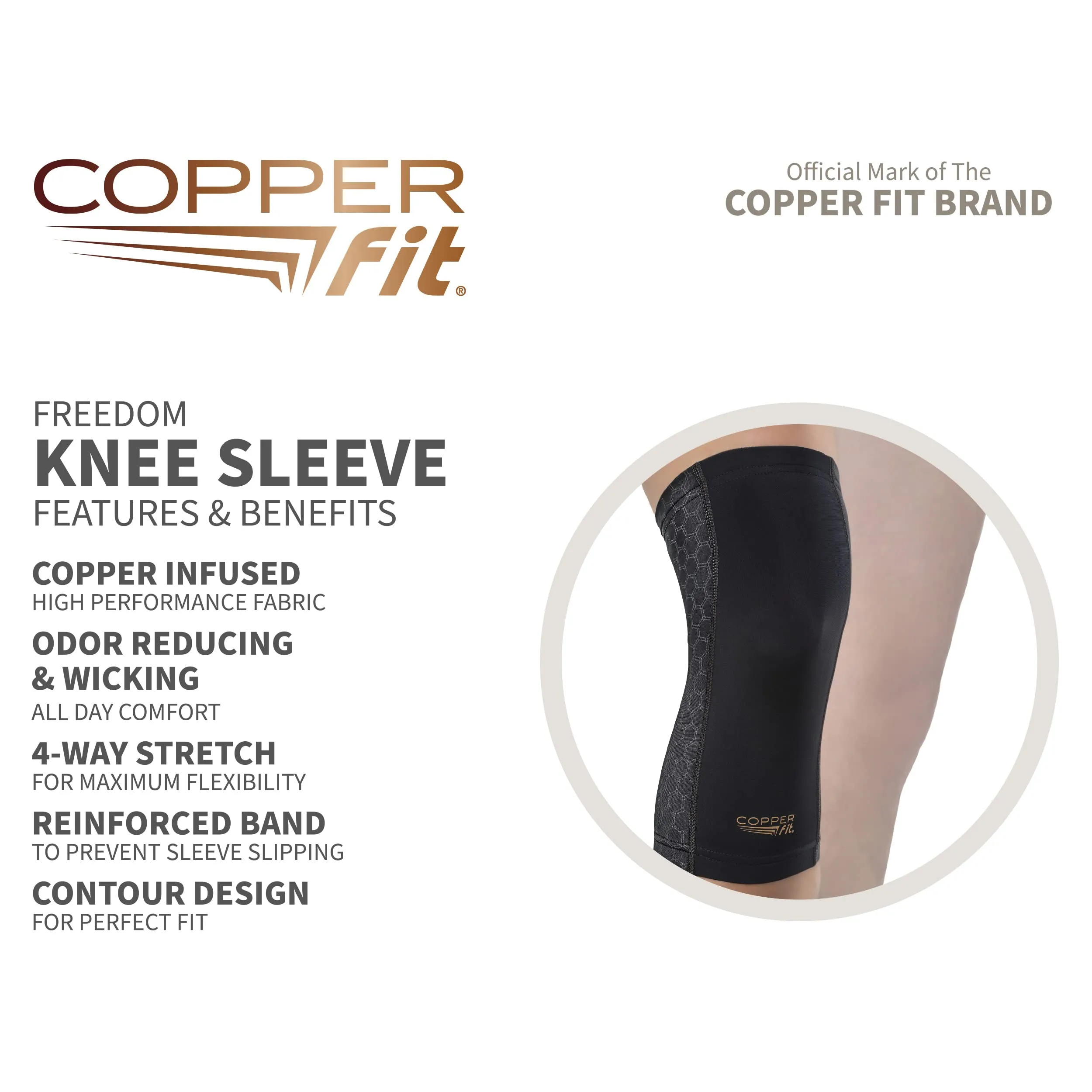 Copper Fit Freedom Unisex Knee Compression Sleeve Large