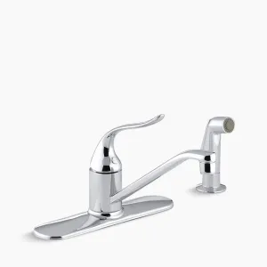 Coralais Three-Hole Single-Handle Kitchen Faucet in Polished Chrome with Side Spray