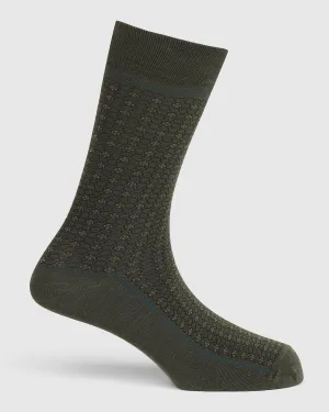 Cotton Dark Olive Textured Socks - Skull