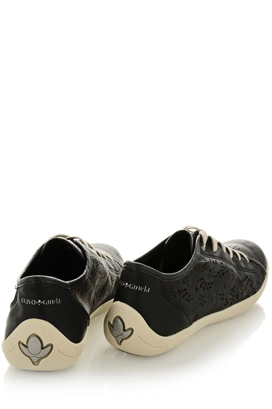 CRAVO & CANELA CINNA Black Cut-Out Leather Sneakers