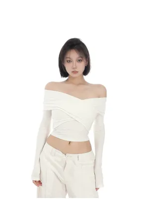 Crossover Off-Shoulder Long Sleeves Crop Top