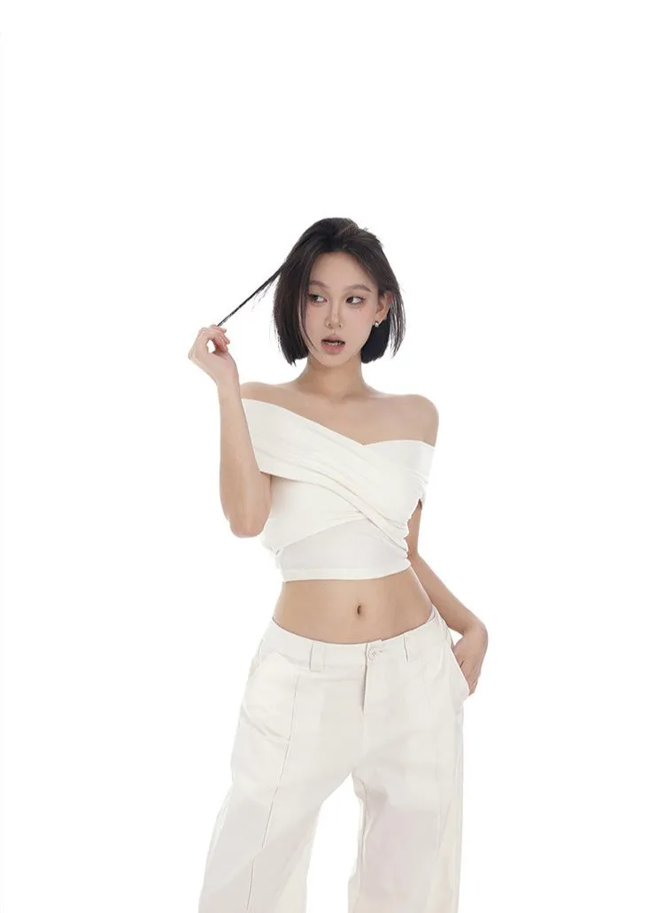 Crossover Off-Shoulder Long Sleeves Crop Top