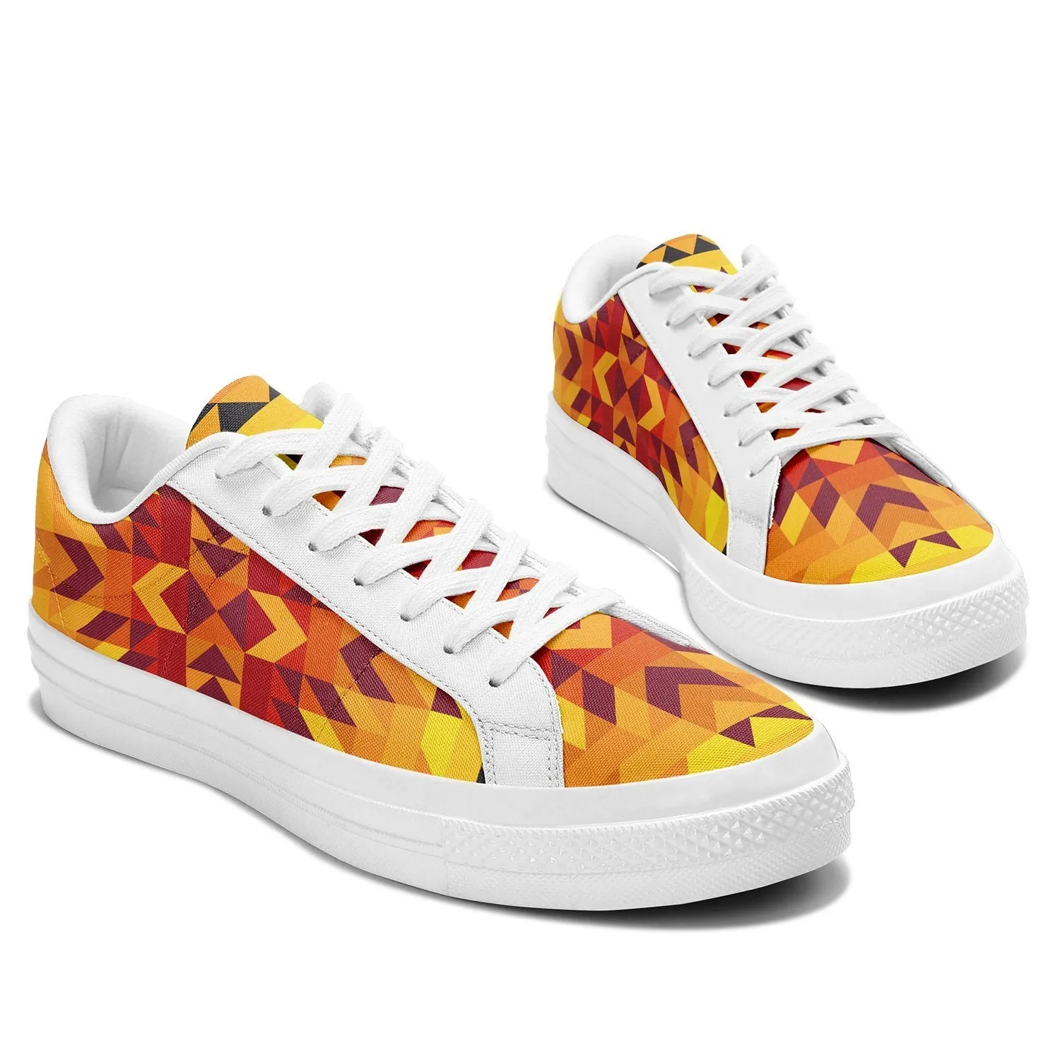 Desert Geo Yellow Red Aapisi Low Top Canvas Shoes White Sole