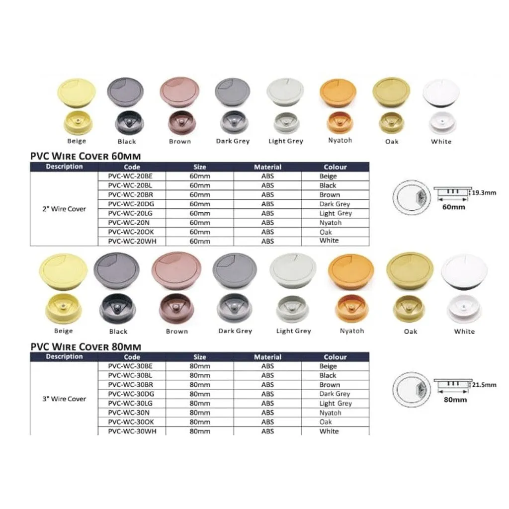 Desk Cable Wire Organisers - Multi Colours Available- Grommet PVC Computer Table Wire Cover - 60mm/ 80mm