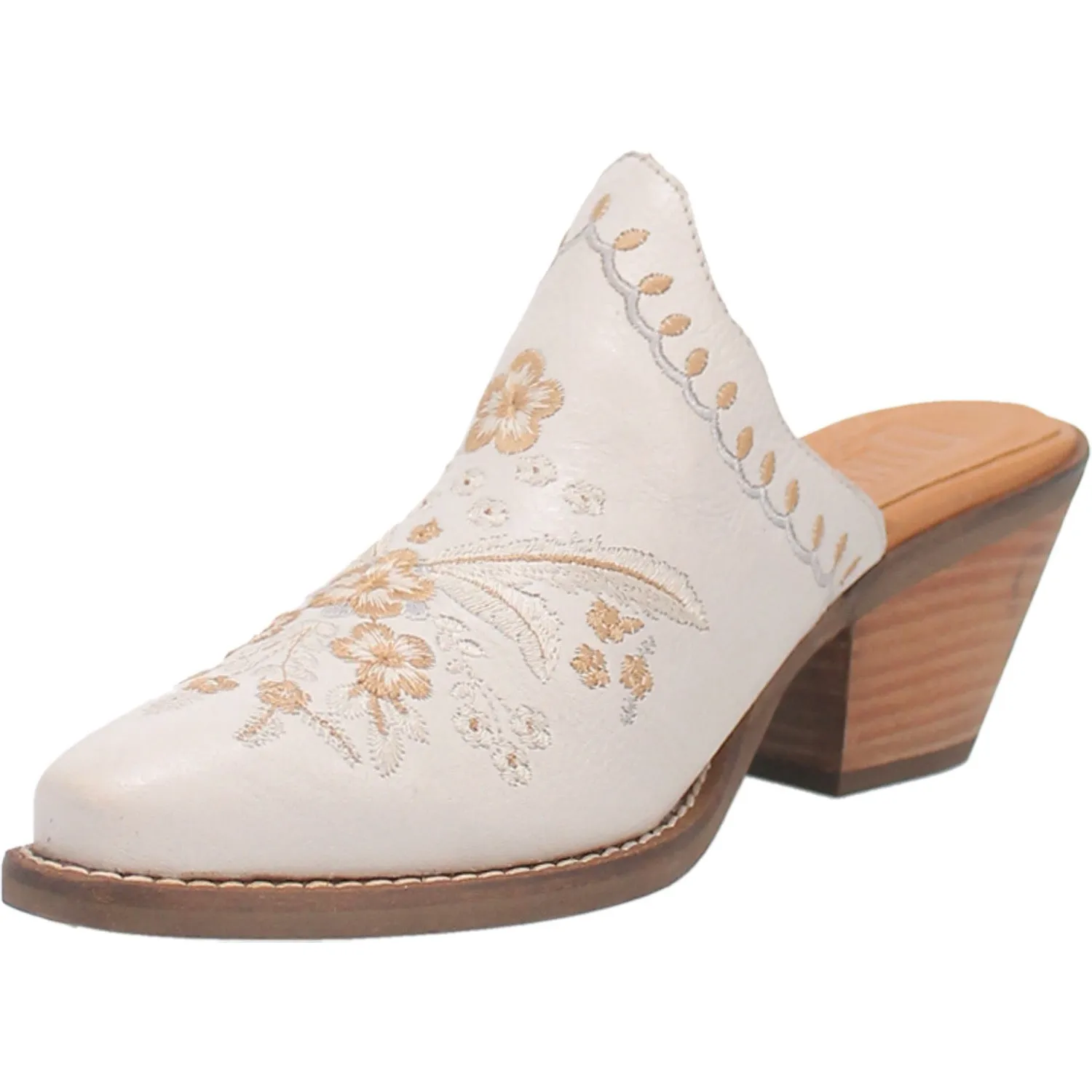 Dingo Womens Wildflower Mule Mule Shoes Leather White