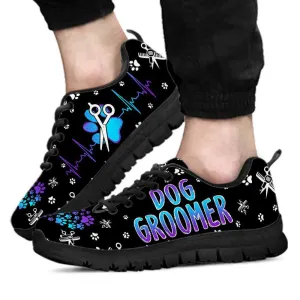 Dog Groomer Sneaker, Teal Purple Dog Groomer Scissors Heartbeat Gradient Sneakers Shoes, Best Running Shoes, Unique Gifts For Dog Lovers