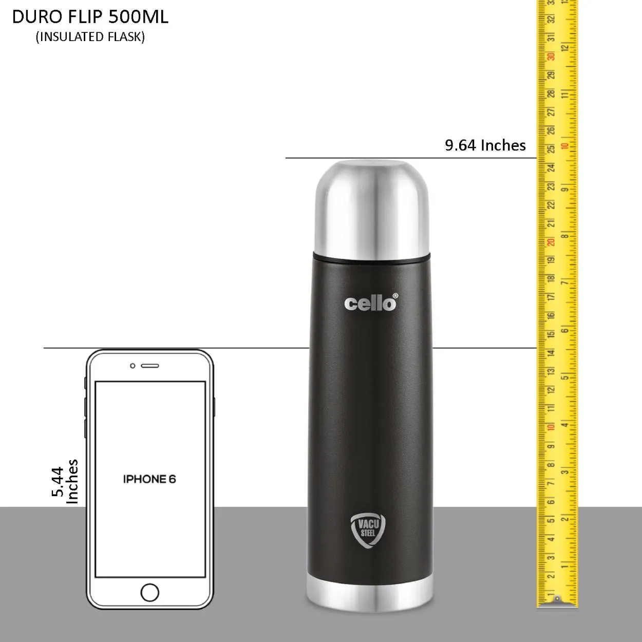 Duro Flip Flask, Vacusteel Water Bottle with Thermal Jacket, 500ml