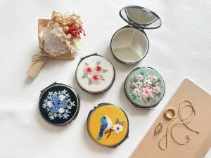 Embroidered Round Jewelry Box With Mirror