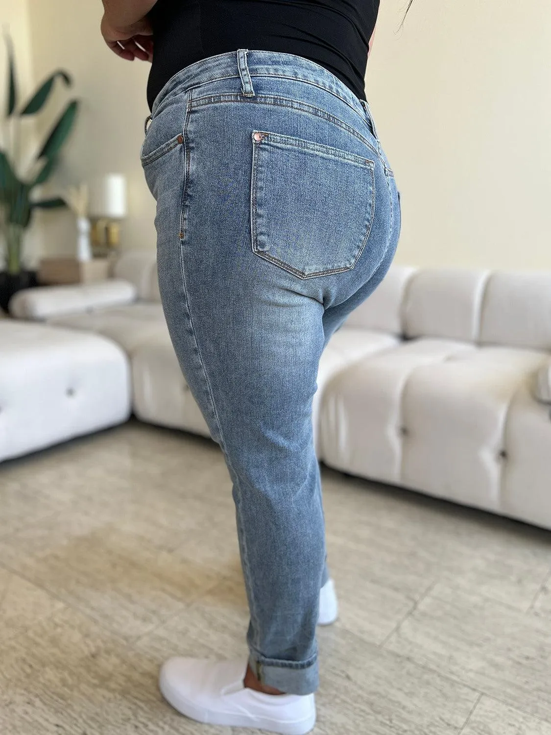 Full Size High Waist Cuff Hem Jeans