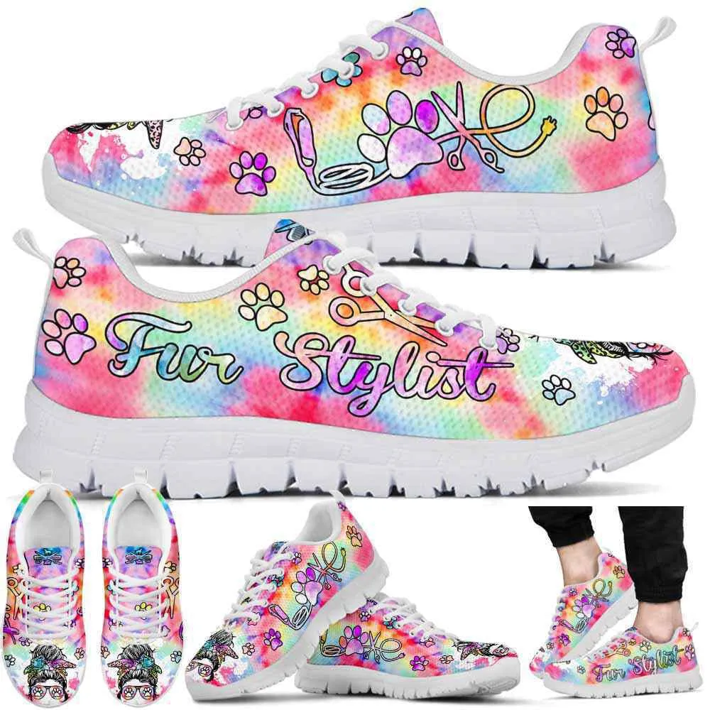 Fur Stylist Tie Dye Love Heart Sneakers Shoes, Dog Print Shoes, Best Running Shoes, Unique Gifts For Dog Lovers