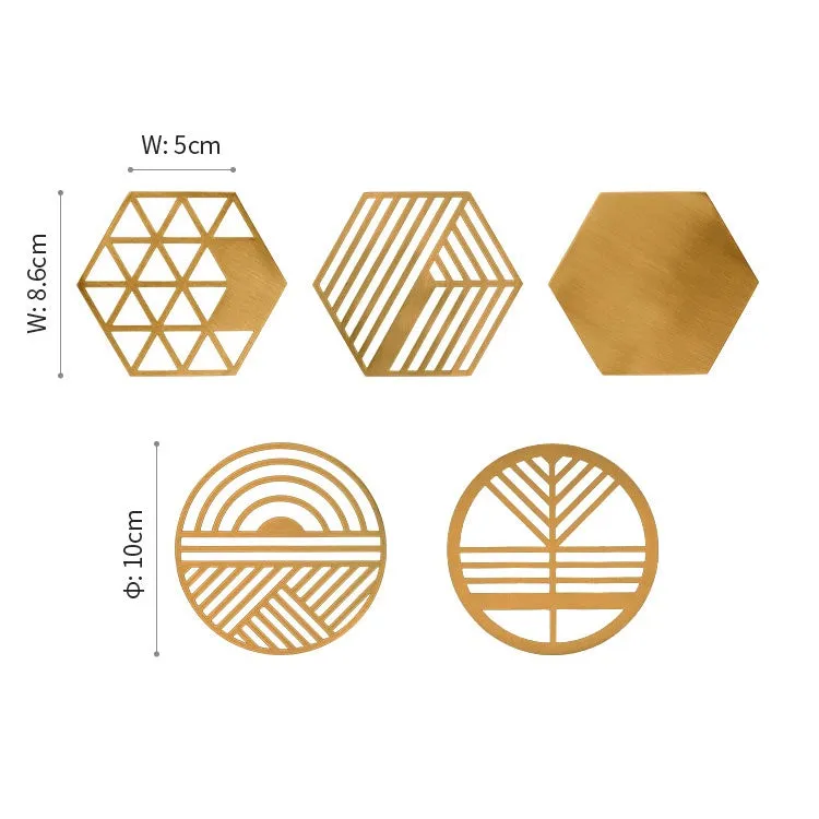 Geometric Brass Coasters - Set of 5