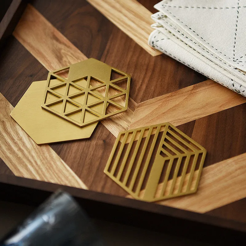 Geometric Brass Coasters - Set of 5