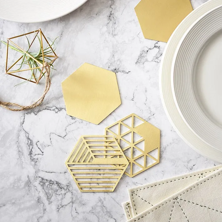 Geometric Brass Coasters - Set of 5