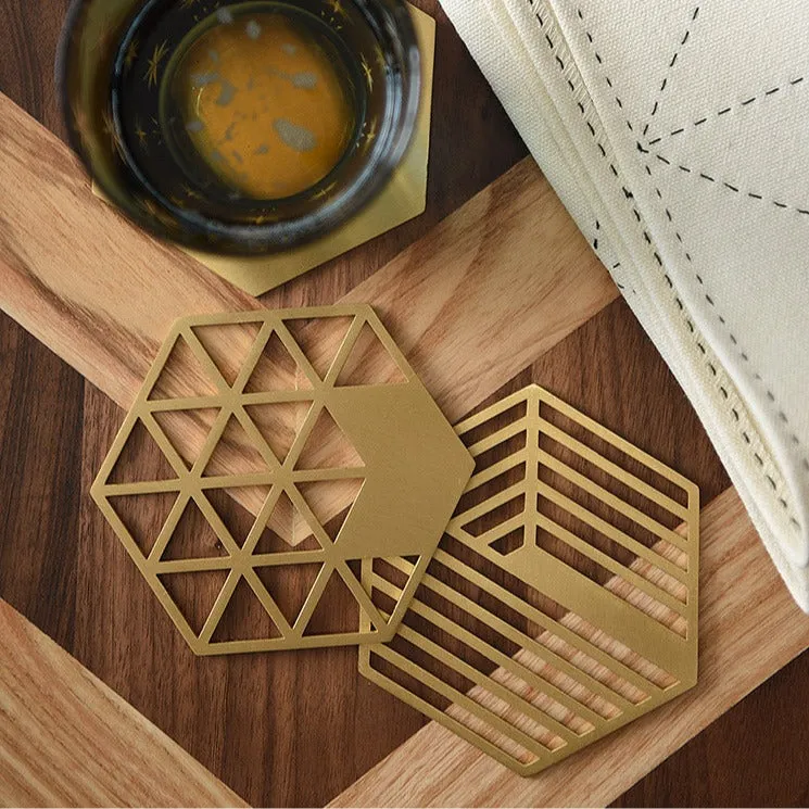 Geometric Brass Coasters - Set of 5