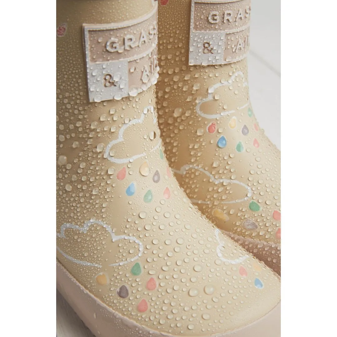 Grass & Air: Stone Colour-Changing Kids Wellies with Teddy Fleece Lining