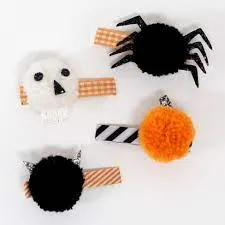 Halloween Pompom Hair Clips (x 4)