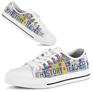 History Teacher License Plates Low Top Shoes, Teacher Shoes, Low Top Sneakers