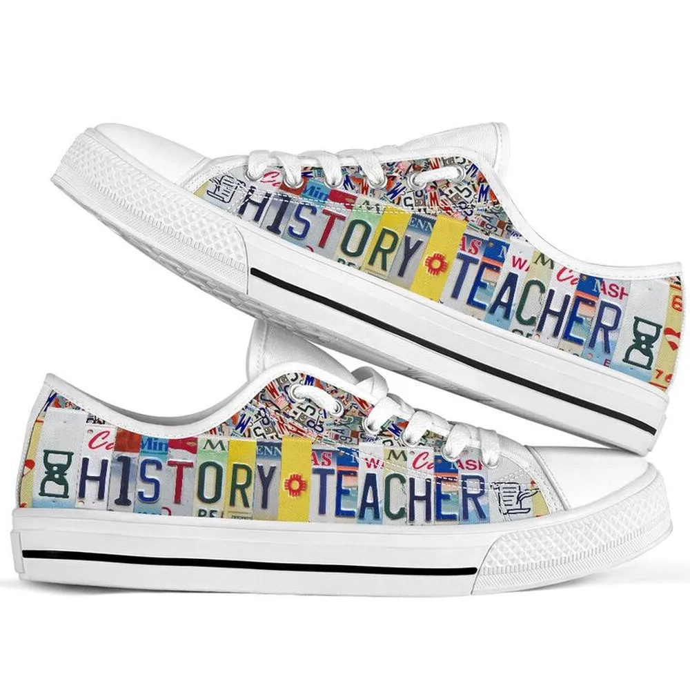 History Teacher License Plates Low Top Shoes, Teacher Shoes, Low Top Sneakers