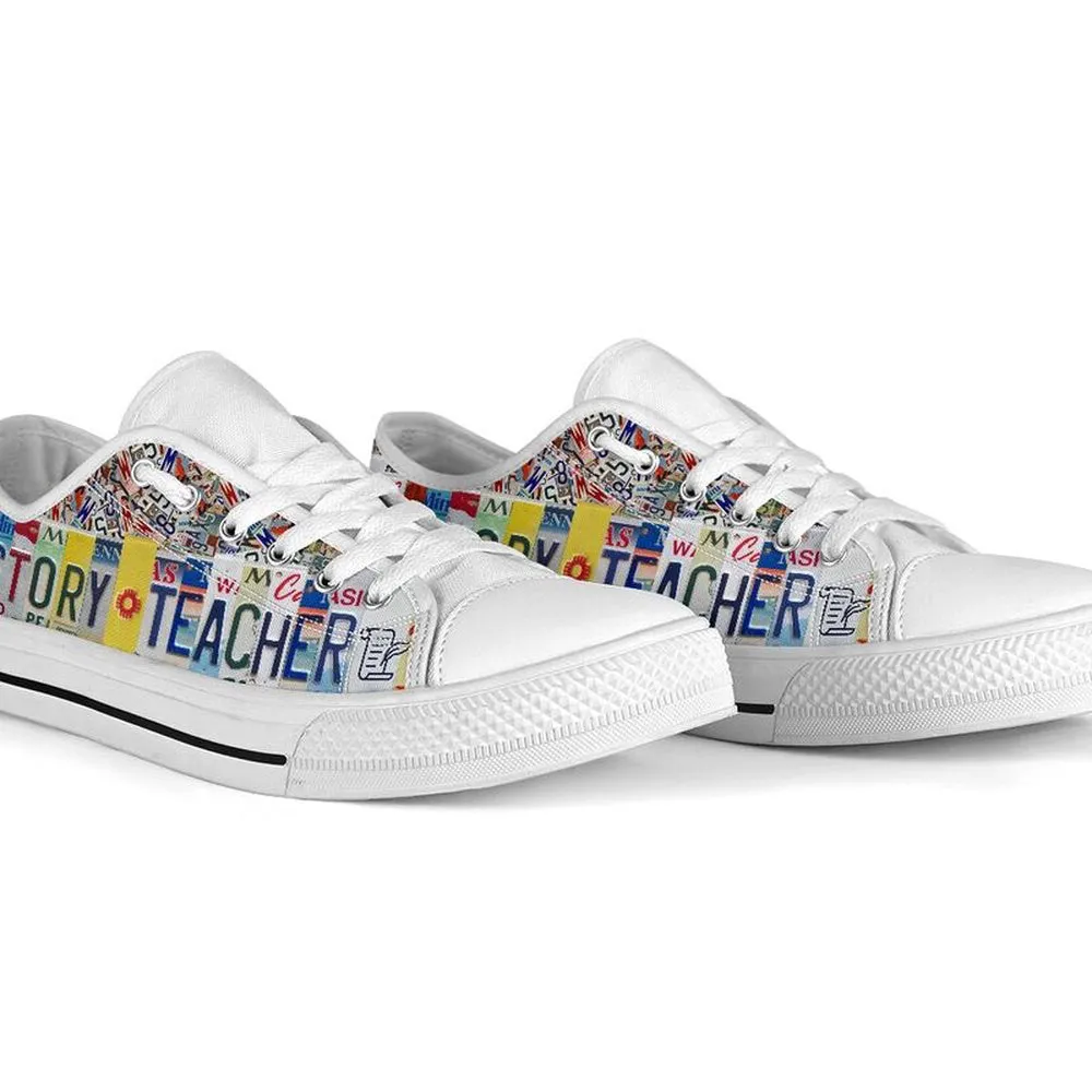 History Teacher License Plates Low Top Shoes, Teacher Shoes, Low Top Sneakers