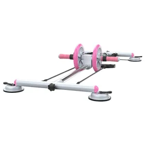 Household Suction Cup Style Multifunctional Silent Abdominal Wheel Rowing Machine Sit-up Device (Pink   White)