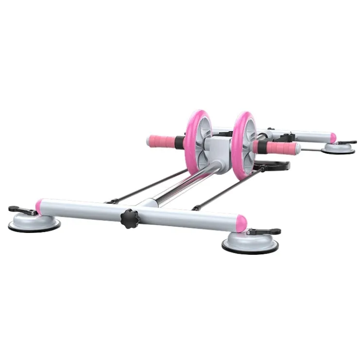 Household Suction Cup Style Multifunctional Silent Abdominal Wheel Rowing Machine Sit-up Device (Pink   White)