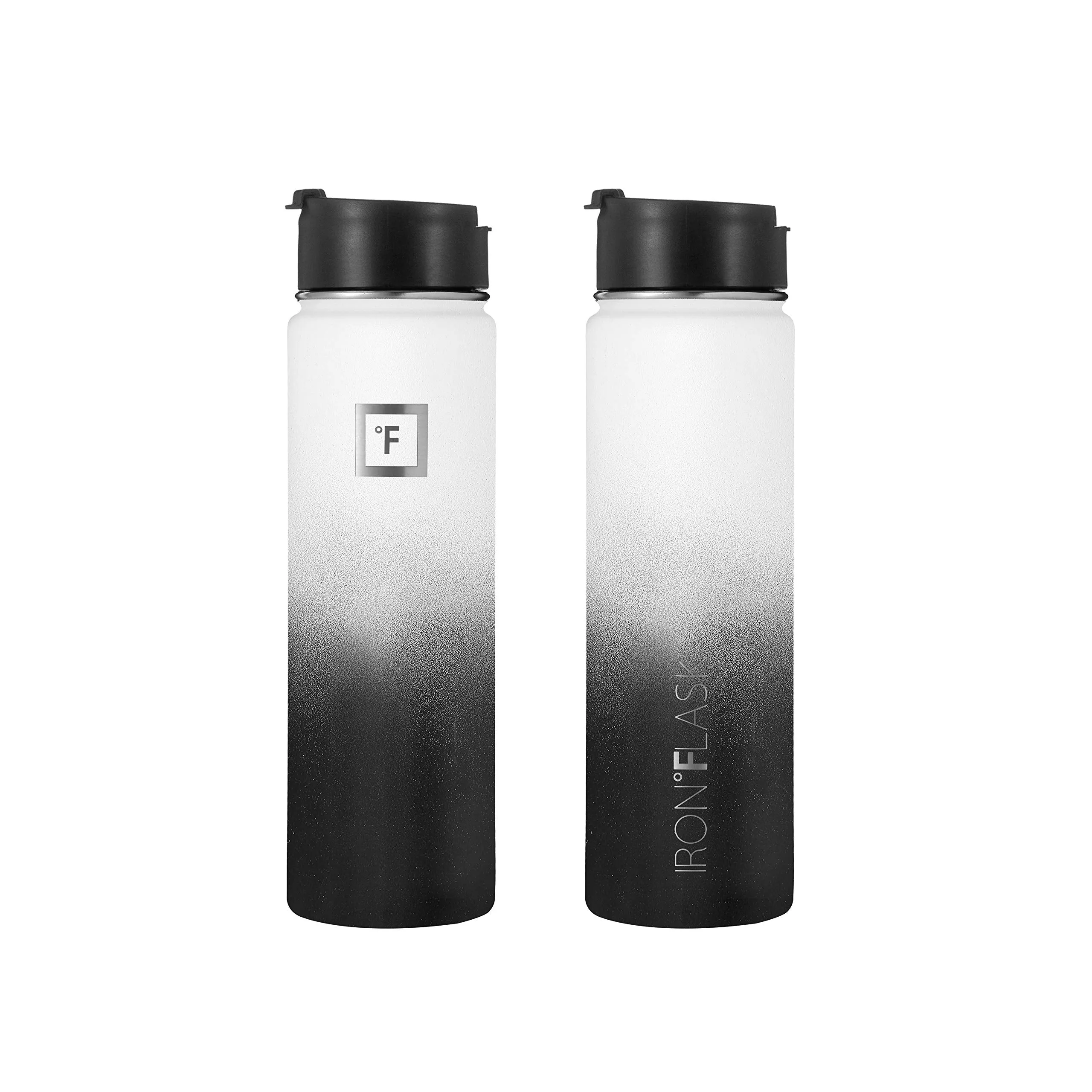 IRON °FLASK Camping & Hiking Hydration Flask with 3 Lids - Stainless Steel, Double Walled & Vacuum Insulated Water Bottle - Leak Proof & BPA Free (Day & Night, Straw - 22 oz)