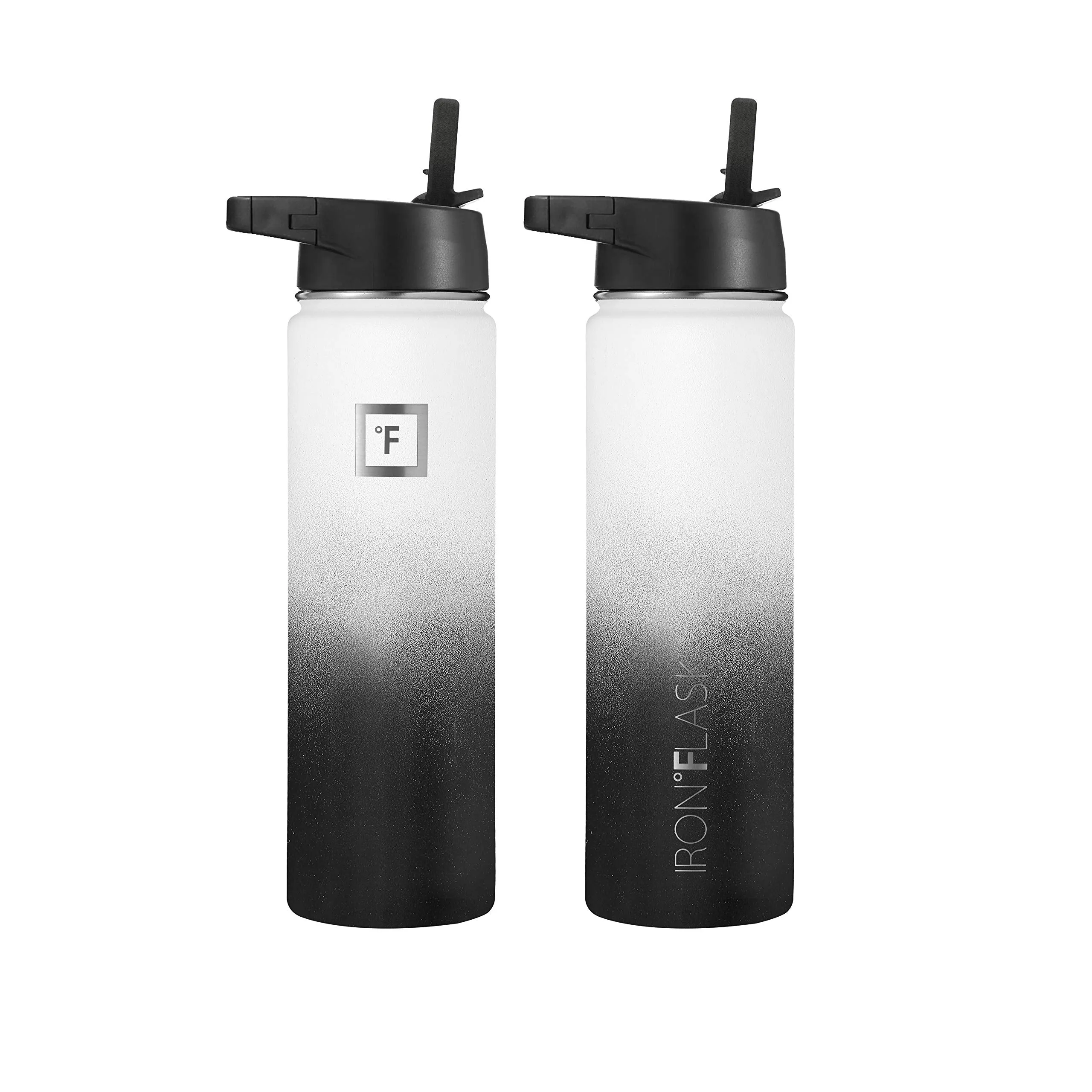 IRON °FLASK Camping & Hiking Hydration Flask with 3 Lids - Stainless Steel, Double Walled & Vacuum Insulated Water Bottle - Leak Proof & BPA Free (Day & Night, Straw - 22 oz)