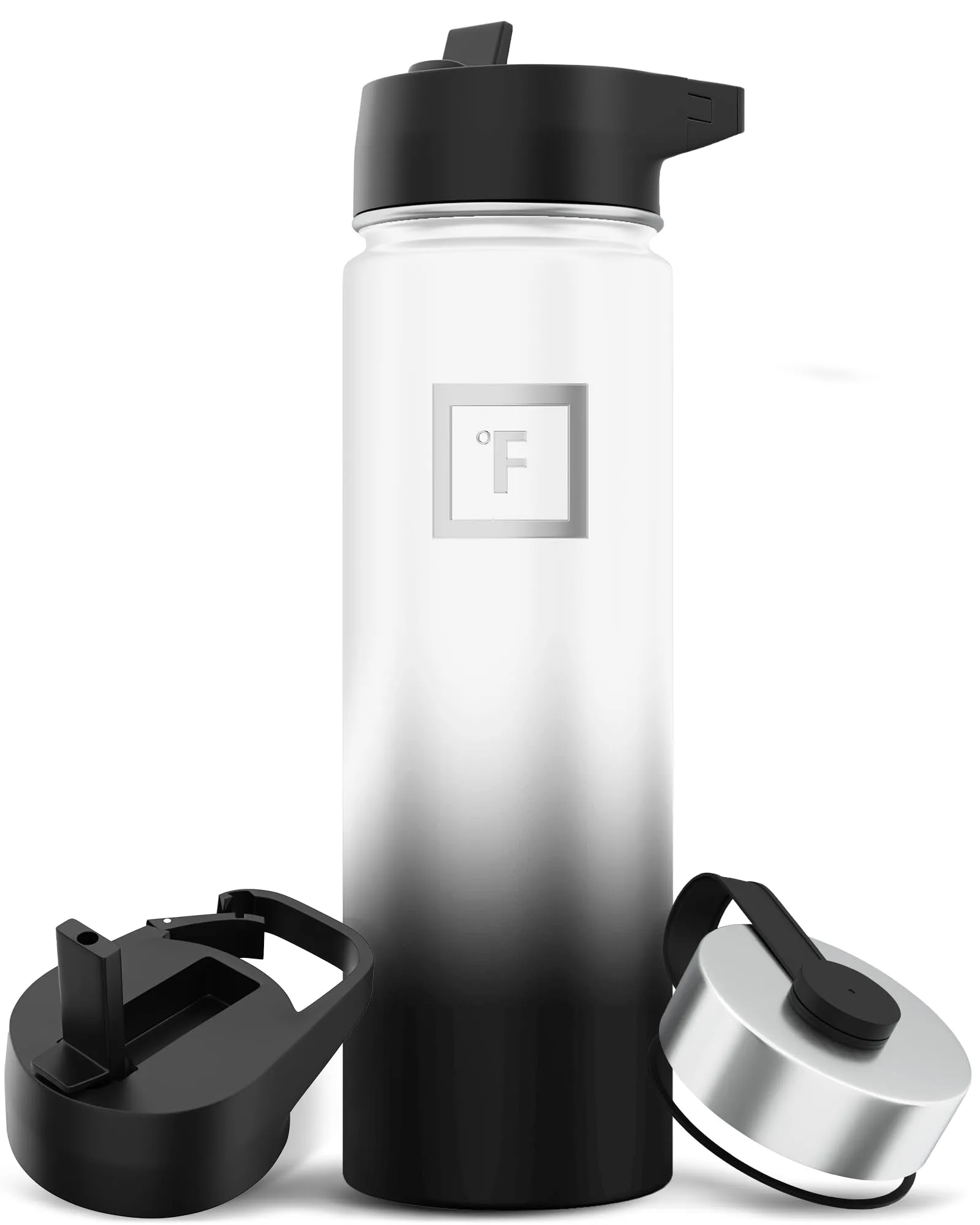 IRON °FLASK Camping & Hiking Hydration Flask with 3 Lids - Stainless Steel, Double Walled & Vacuum Insulated Water Bottle - Leak Proof & BPA Free (Day & Night, Straw - 22 oz)