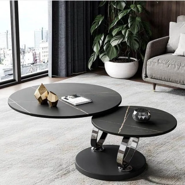 Italian Modern Two-layer Coffee Side Table with Marble Top