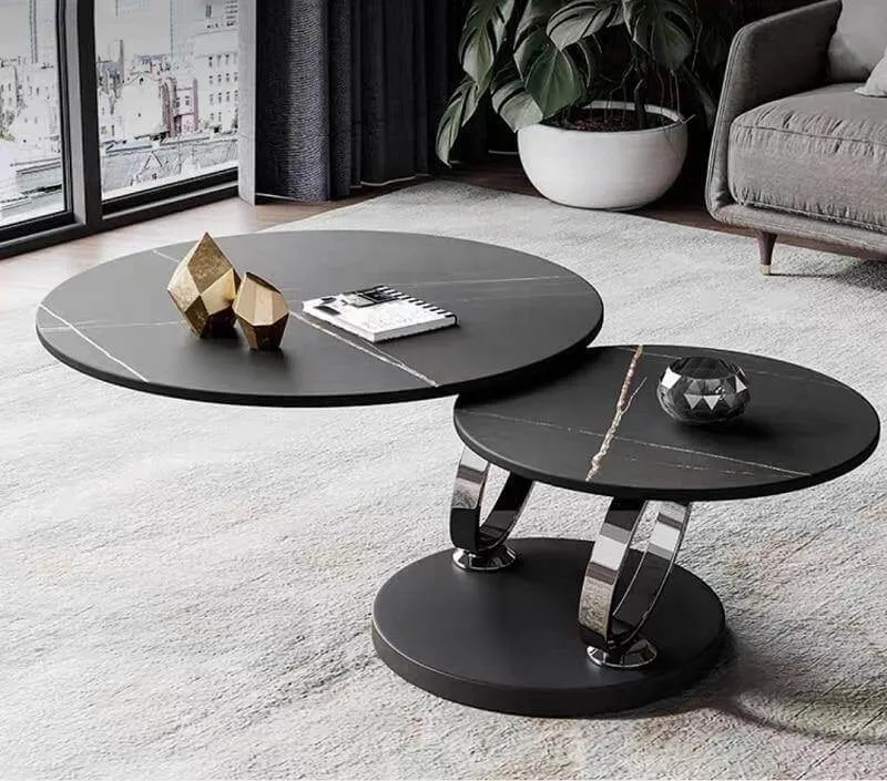 Italian Modern Two-layer Coffee Side Table with Marble Top