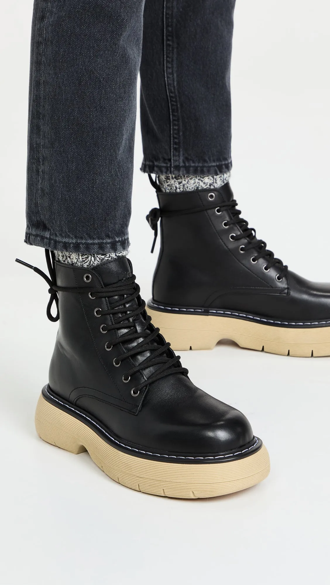 Jane Black Leather Combat Boots